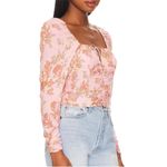 Free People  Hilary Pink Floral‎ Crop Top Puff Sleeve Square Neck Size Medium New Photo 8