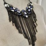 Gunmetal Statement Bib Necklace with Lavender & Crystal Accents Black Photo 1