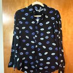 ZARA  Blue Lips Viscose Button Up Shirt Top Blouse All-Over Print NWT Size Small Photo 0