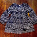Velzera  Split Neck Tunic Tapestry Pattern Balloon Cuff Sleeves Tassels Sz SM Photo 8
