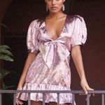 Love Shack Fancy  Pink Metallic Gabriella Lame Puff Sleeve Bow Mini Dress Size L Photo 1