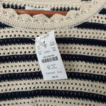 J.Crew  Striped Short-sleeve Pointelle Sweater Preppy Crochet Blue Ivory NWT XXL Photo 3