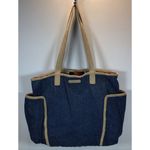 Eddie Bauer  Reversible Canvas Tote Denim/Stripe W/ Faux Suede Trim/Handles Photo 0