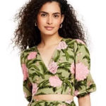 Agua Bendita NWT x Target Peony Floral Wrap Top Linen Blend Green Pink Size M!! Photo 0