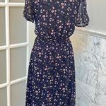 Floret Studios Floral Navy Blue MIDI Smocked Chiffon Maxi Dress Size Small Photo 5