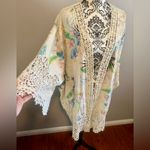 SPIAGGIA DOLCE Floral Embroidered Crochet Kimono Cardigan Blue Size L Photo 2
