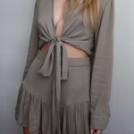 Mable Olive Tie Front Long Sleeve Two Piece Set  Photo 0