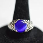 Source Unknown Simply Blue Round Glass Stone Filigree Silver Tone Size 10 Chic Casual Ring Photo 1