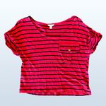 I Love H81 Red and Blue Striped Crop Top, Size Small Photo 2