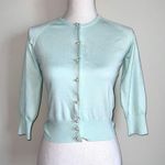 Moda International Silk Pearl Button Cardigan Blue Photo 2