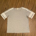 J.Crew  Grey White Circle Eyelit Crochet Top XXS Photo 2