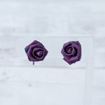 Vintage Clip On Earrings Purple Fabric Rose 5/8" Photo 0