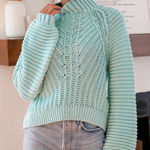 Free People  Sweetheart Light Blue Chunky Knit Mock Neck Oversized Sweater Small Photo 0