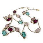 Time and Tru Long Rhinestone Layering Necklace Pink Blue Stones Statement Gold Photo 1