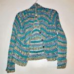 J. Jill hand crochet M 3 button sweater. Multi color foldable collar. Green Size M Photo 0