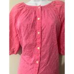 ON 34TH Pink Eyelet Cotton Puff Sleeve Button Up Blouse Top Women's Size L Size L Photo 2