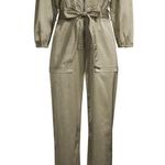 Rebecca Taylor  Utility Sateen Jumpsuit, Long Sleeves Olive Green Size 12 NWT Photo 1