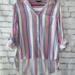Velvet Heart  Women’s Pastel‎ Striped High Low Button Down Blouse Size Large FLAW Photo 0