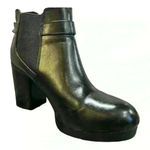 Christian Siriano black chunky block heel gold strap ankle boot size 10 Photo 0