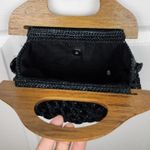 Nicole Miller Knit Boho Clutch Summer Bag Wood Handle Purse Handbag Snap Button Photo 14