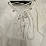 Stradivarius  white blouse bell sleeves ruffles and criss cross front tie small Photo 2