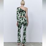 ZARA JACQUARD ONE LONG SLEEVE SHOULDER CROP TOP GREEN/BLACK/WHITE Size S NEW Photo 8