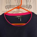 DKNY  Navy Blue Pink Trim Crew Neck Long Sleeve Women's Sweater Photo 2