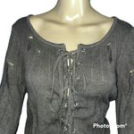 Lorena Rose Lace Up Destroyed Cropped Sweater Photo 3