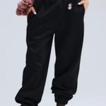 For Love & Lemons  Julie Sweatpants Rose Embroidered Black Medium Coquette Chic Photo 2