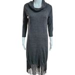 New York & Company Gray Knit Sweater Dress Cowl Neck Fringe Size S Photo 1