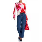 C by Bloomingdales Cashmere Sweater Floral Print‎ Ivory Red Pink Womens L White Size L Photo 3