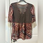 Buckle  BKE Boutique Small Printed Lace Blouse Casual Chiffon Multicolor Eclectic Photo 1