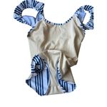 Pink Chicken Women’s Katniss Column Striped Ruffle Swimsuit One Piece Small Blue Photo 5