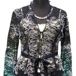 Cache Luxe Black Lace Sheer Illusion Lace Top Jacket White Trim New $228 NWT Photo 1