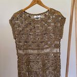 Mango NWT  Handmade Crochet Fringe Top in Khaki Green - M Photo 2