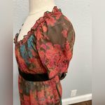 DKNY  Brown & Orange Babydoll Mini Dress Size 10 Satin Ribbon Waist Photo 4