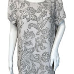 Loft  Shirt Womens Large Gray White Paisley Blouse Neutral Cutout Office‎ Casual Photo 0