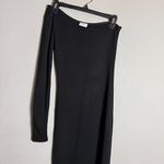NLT One Shoulder Jersey Bodycon Midi Dress Women's Small Black Side Slit LBD Photo 4