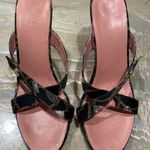 Gucci Vintage Chain Print Fabric Cross Strap Sandals Size 7.5 Photo 1