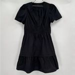 Quince Black Mini Tiered Dress Smocked Waist Short Sleeve 100% Organic Cotton M Size M Photo 1