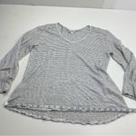 Sundance  Black‎ White Stripe Long Sleeve Linen Top Medium Crochet Neckline *FLAW Photo 10