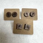 Handmade 3 Pack Wooden Engraved Stud Earrings Photo 0
