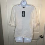 Modcloth  White Cotton Short Sleeve Blouse Puff Sleeves Daisy Print Lace M Photo 7