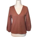 Madewell ‎ Pink Knit Texture And Thread Full Sleeve V Neckline Long Sleeve Top XS Photo 2