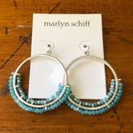 Marlyn Schiff Silver Tone Turquoise Beaded Hoop Trendy Earrings Hook Clasp New Photo 0
