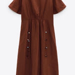 ZARA  New Beach Bohemian Linen Blend Brown Beaded Tunic Round Neck Dress Size L‎ Photo 0