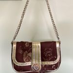 Newport News  Ladies Purse Embroidered Brown Gold Rhinestone Pendant on Snap Photo 6