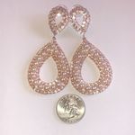 Huge Elegant Rose Gold Tone Teardrop Faux Pearl Earrings Photo 3