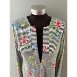 IBKUL Dress Size L Blue White Stripe Floral Mesh Sleeve Golf Fish Beach UPF Size L Photo 1