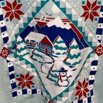 Jerzees VTG 90s  Ice Blue Snowman Cabin Winter Sweatshirt USA L Photo 2